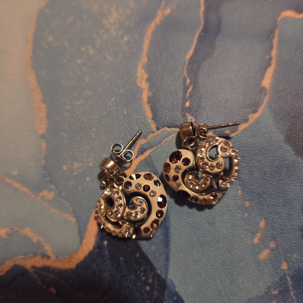 Elegant White and Silver Swirl Earrings Stamped 925